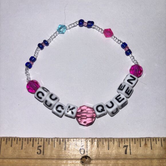 Multicolor “C*ck Queen” Bracelet Adult Humor Beaded Handmade Naughty Accessories - Picture 2 of 3